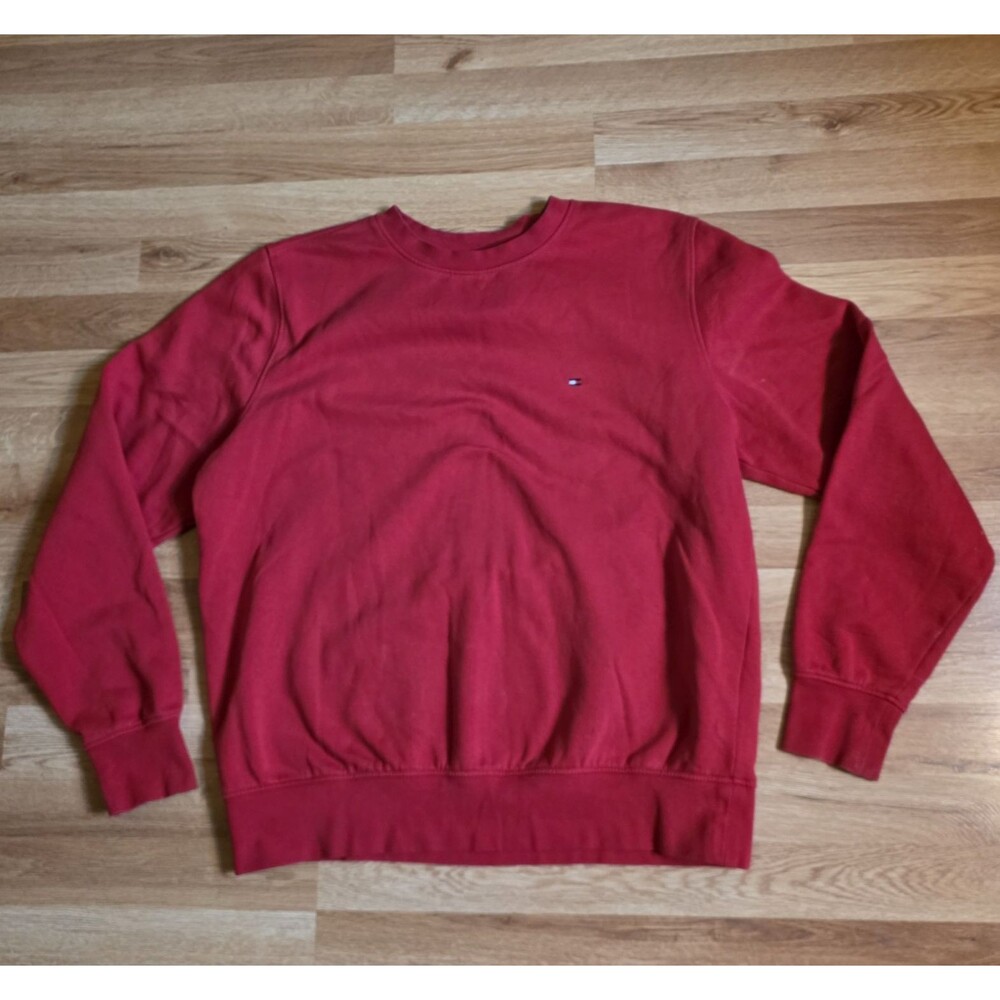Tommy Hilfiger Sweatshirt  Mens XXL Red Crewneck Flag Logo Embroidered - READ
